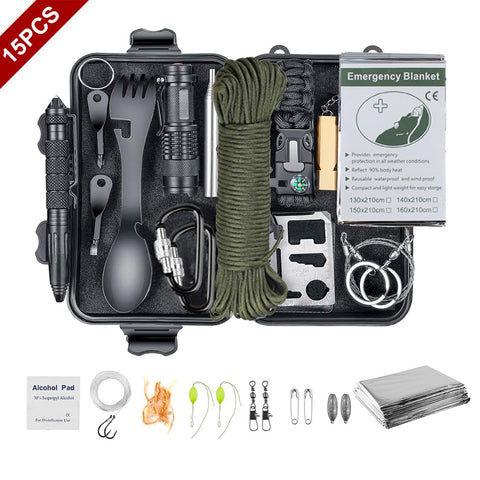 15 IN 1 Survival Kit Multifunction Tactical Defense, First Aid. SOS